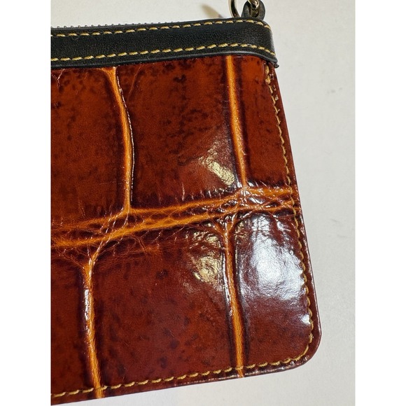 Dooney & Bourke Y2K Croc Embossed Leather Wristlet Cognac Duck Logo Zip Bag - Picture 7 of 13